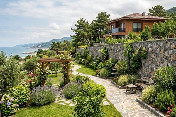 Atakum villa bahçe taş duvar projesi